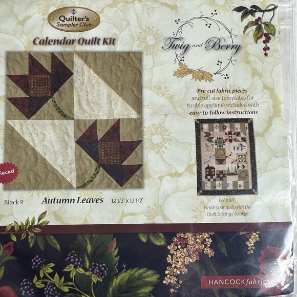 Quilters Sampler Club Twig & Berry Calendar Quilt Kit Precut Fabric Block 9 - Picture 3 of 3